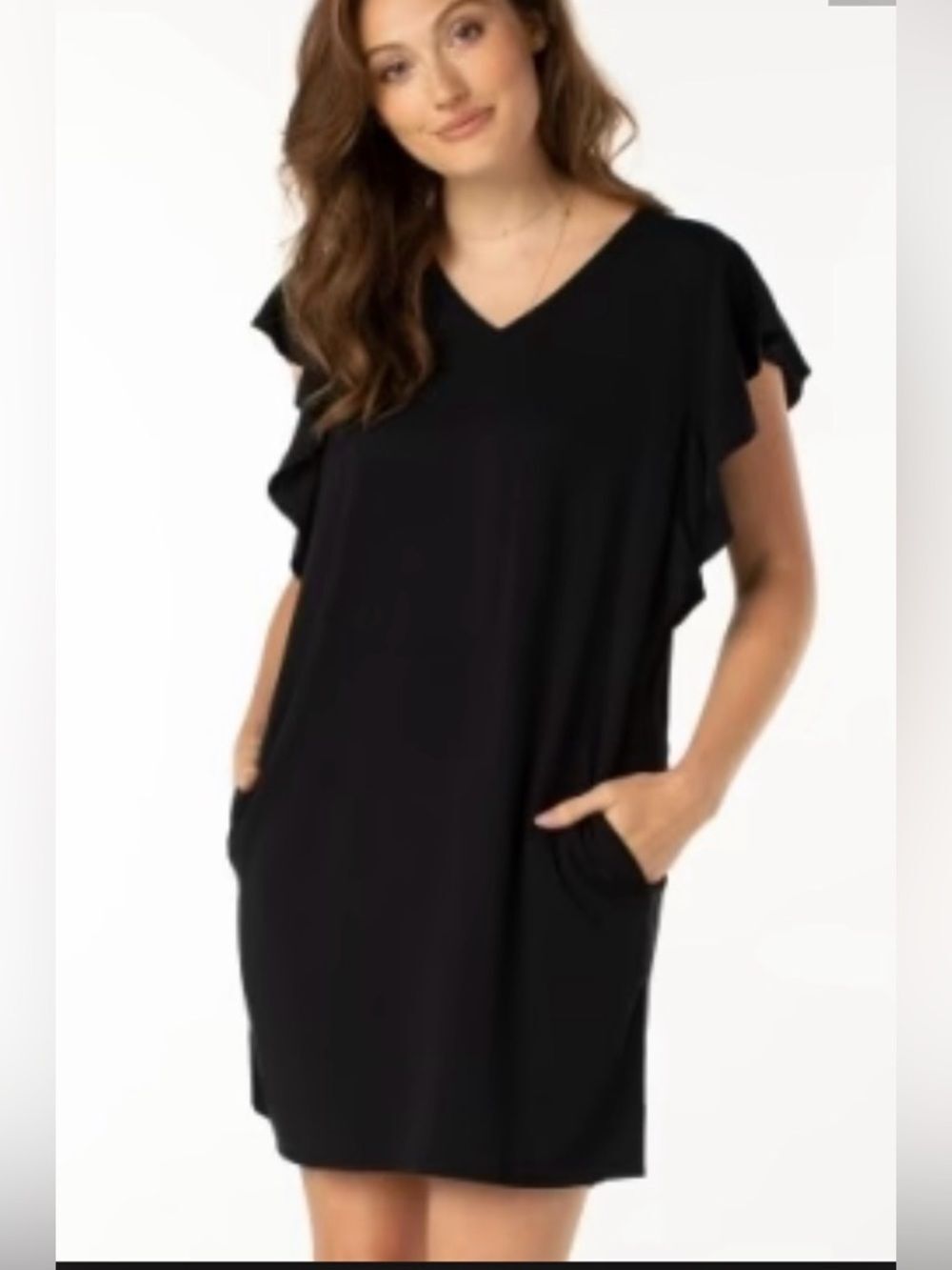 Liverpool Flutter Sleeve Dress V-Neck Black S